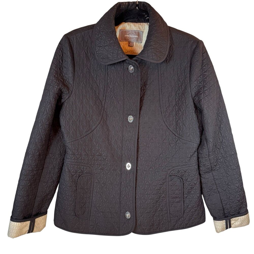 Johnston‎ & Murphy Jacket Women Medium Black Quilted Lined Soft Shell Toggle
